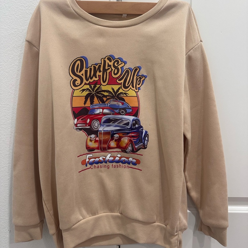 Beige Surf's Up Graphic Sweater